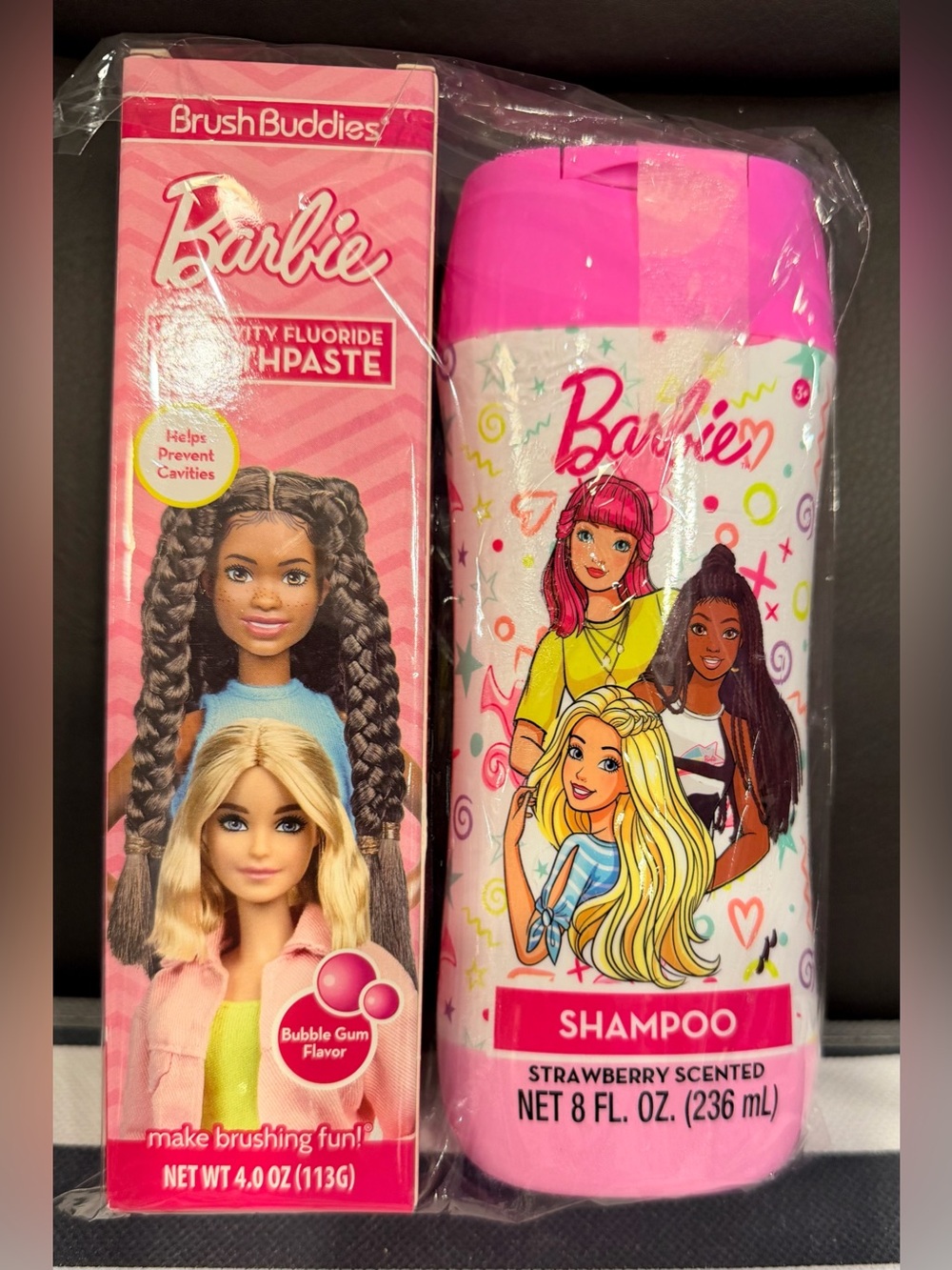 Barbie Pink Bubble Gum Toothpaste & Strawberry Shampoo Duo NWT A55
